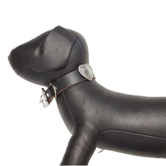 Genuine Distressed Leather Dog Collar with Shiny Heart Conchos - Picture 3 of 3